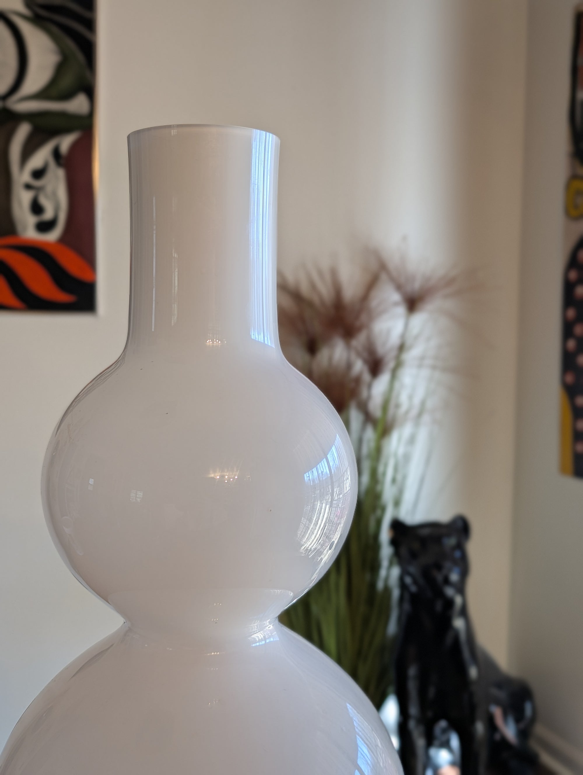 Mid-Century Scandinavian White Lobed Glass Vase