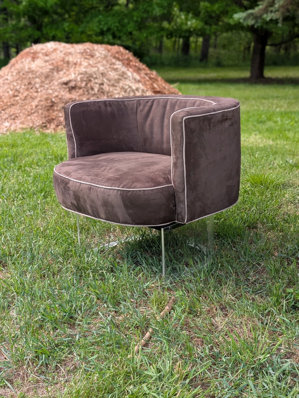 Vladimir Kagan Lucite Base Swivel Barrel Chair