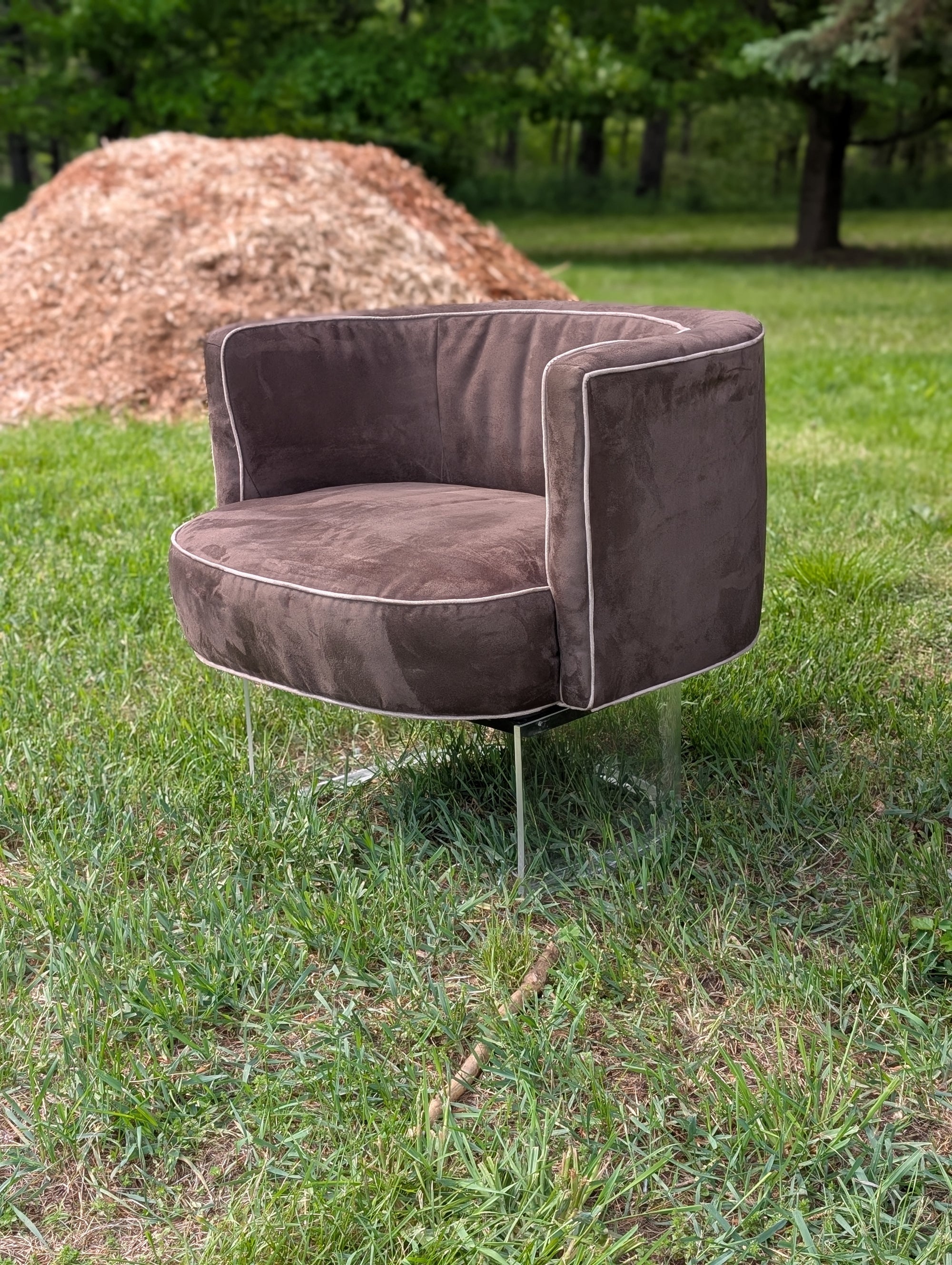 Vladimir Kagan Lucite Base Swivel Barrel Chair