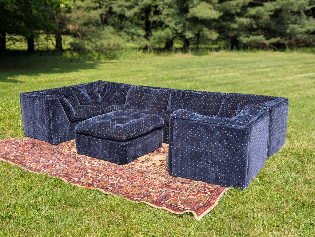 Vintage Blue Velvet 7-piece Playpen Modular Sofa