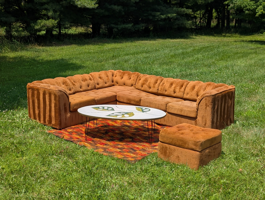 Vintage 70's Burnt Orange "Teddy Bear" 2-piece Sectional