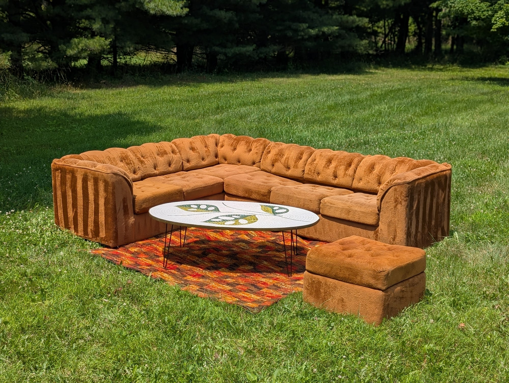 Vintage 70's Burnt Orange "Teddy Bear" 2-piece Sectional