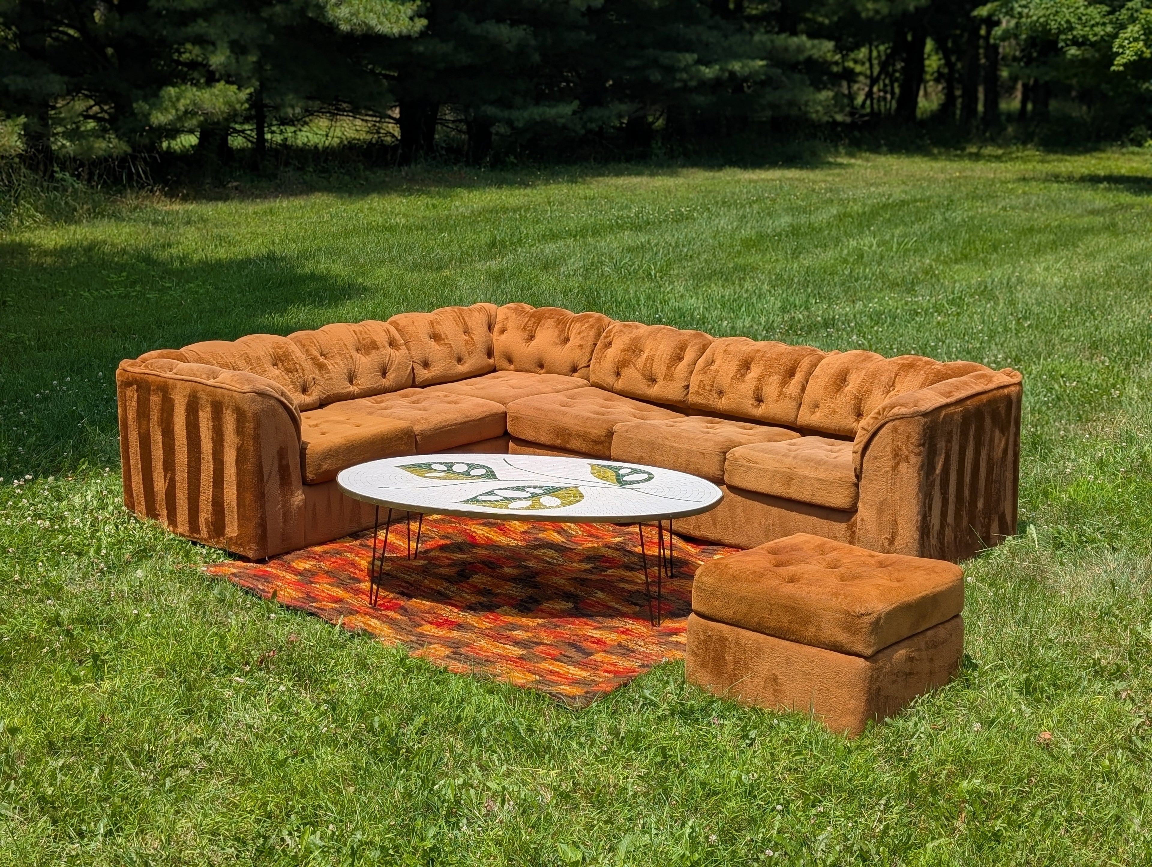 Vintage 70's Burnt Orange "Teddy Bear" 2-piece Sectional