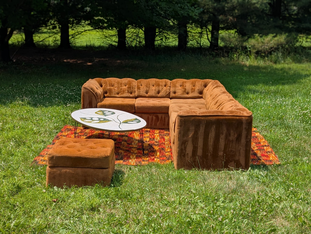 Vintage 70's Burnt Orange "Teddy Bear" 2-piece Sectional