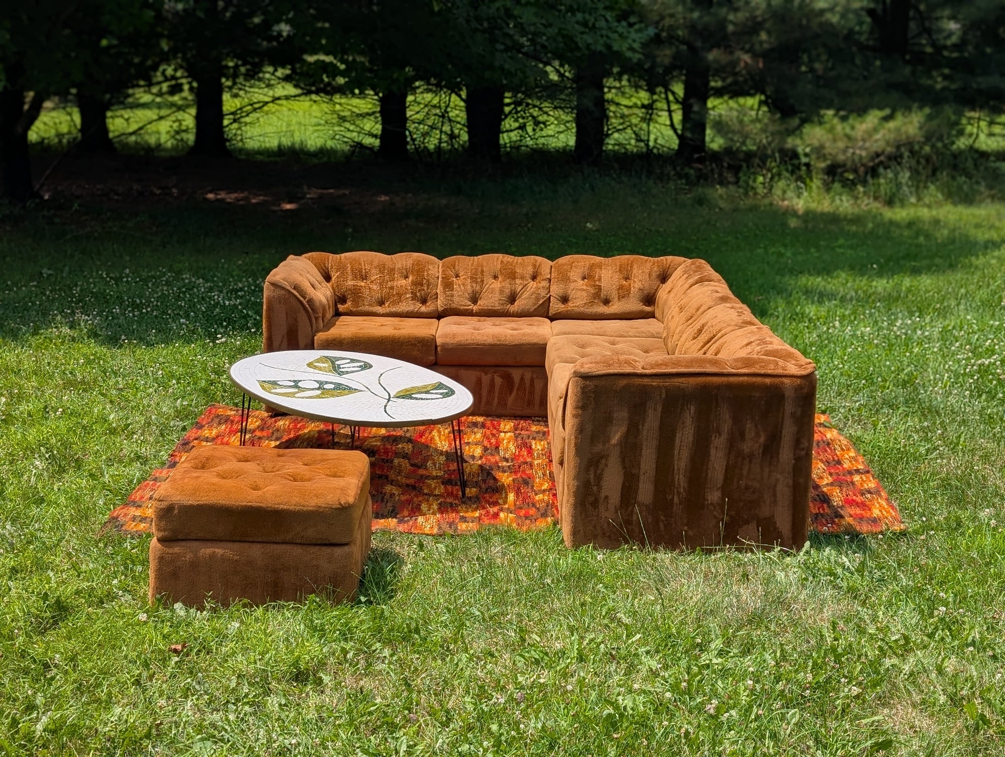 Vintage 70's Burnt Orange "Teddy Bear" 2-piece Sectional