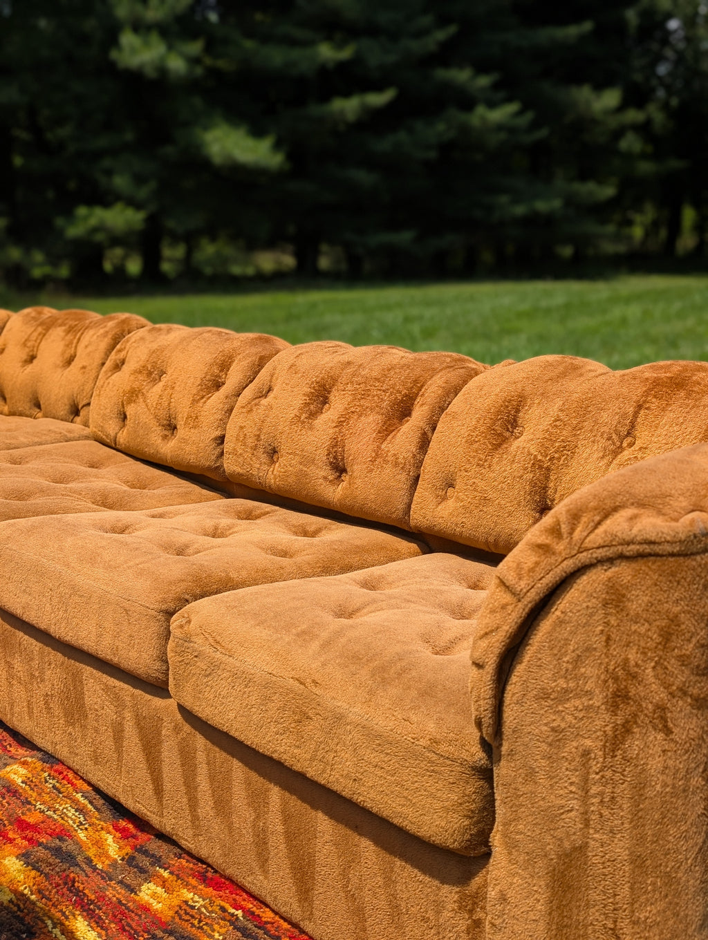 Vintage 70's Burnt Orange "Teddy Bear" 2-piece Sectional