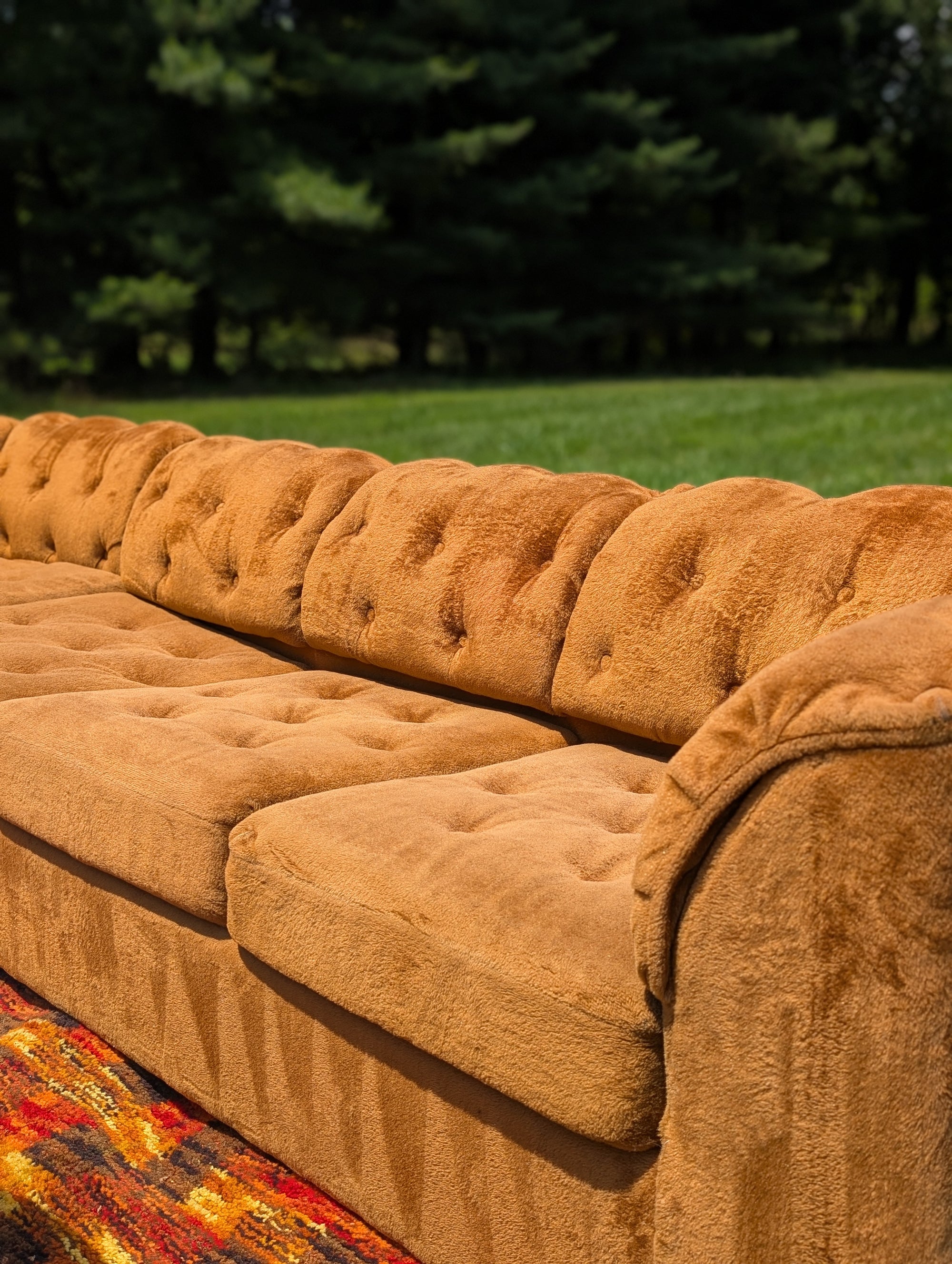 Vintage 70's Burnt Orange "Teddy Bear" 2-piece Sectional