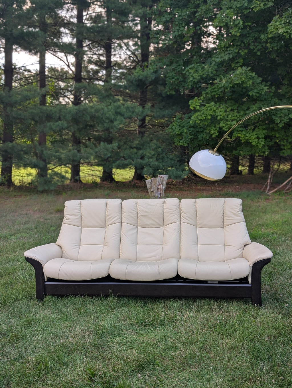 Reserved for Nathan 3-seater Leather and Wood Reclining Windsor Stressless Sofa by Ekornes