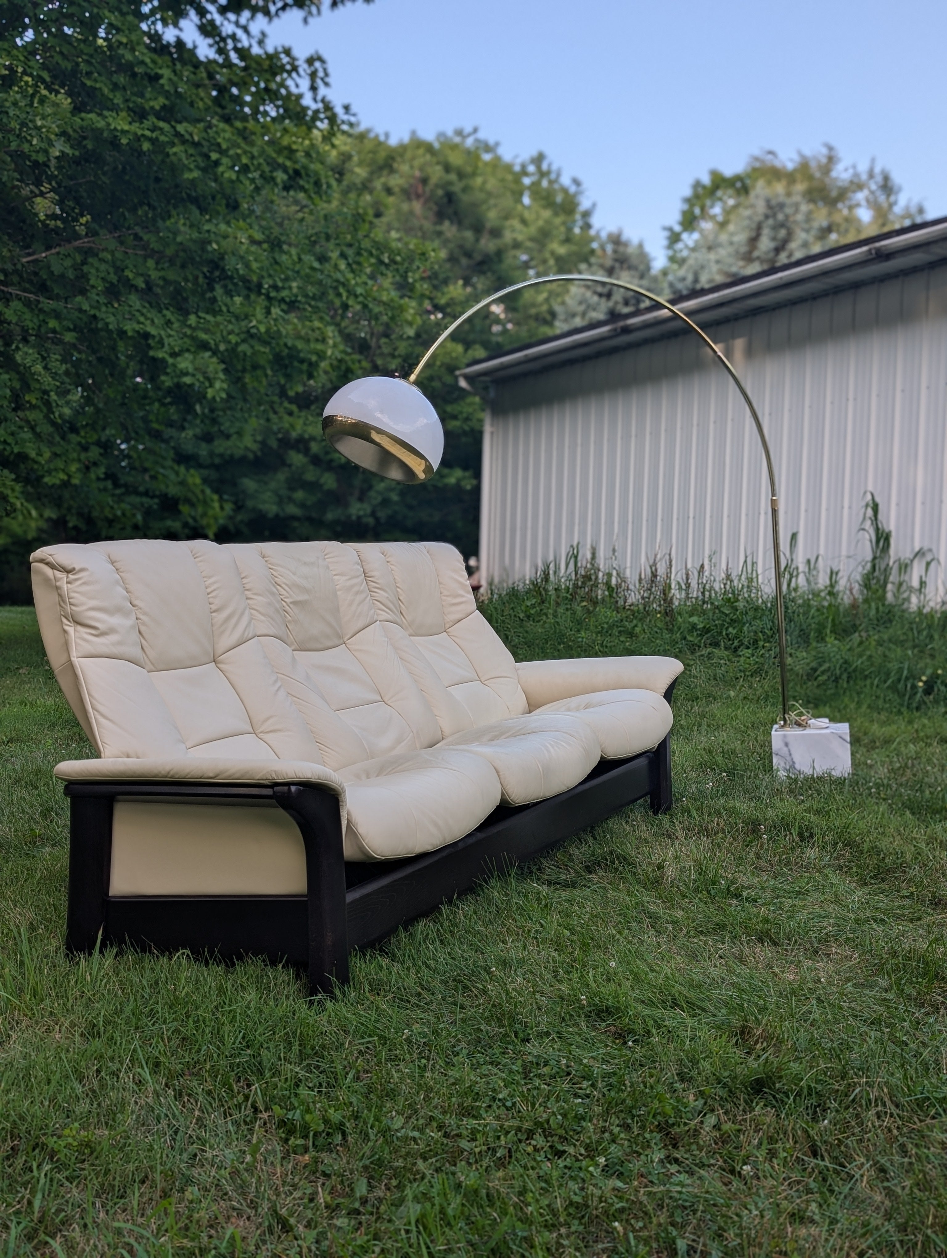 Reserved for Nathan 3-seater Leather and Wood Reclining Windsor Stressless Sofa by Ekornes