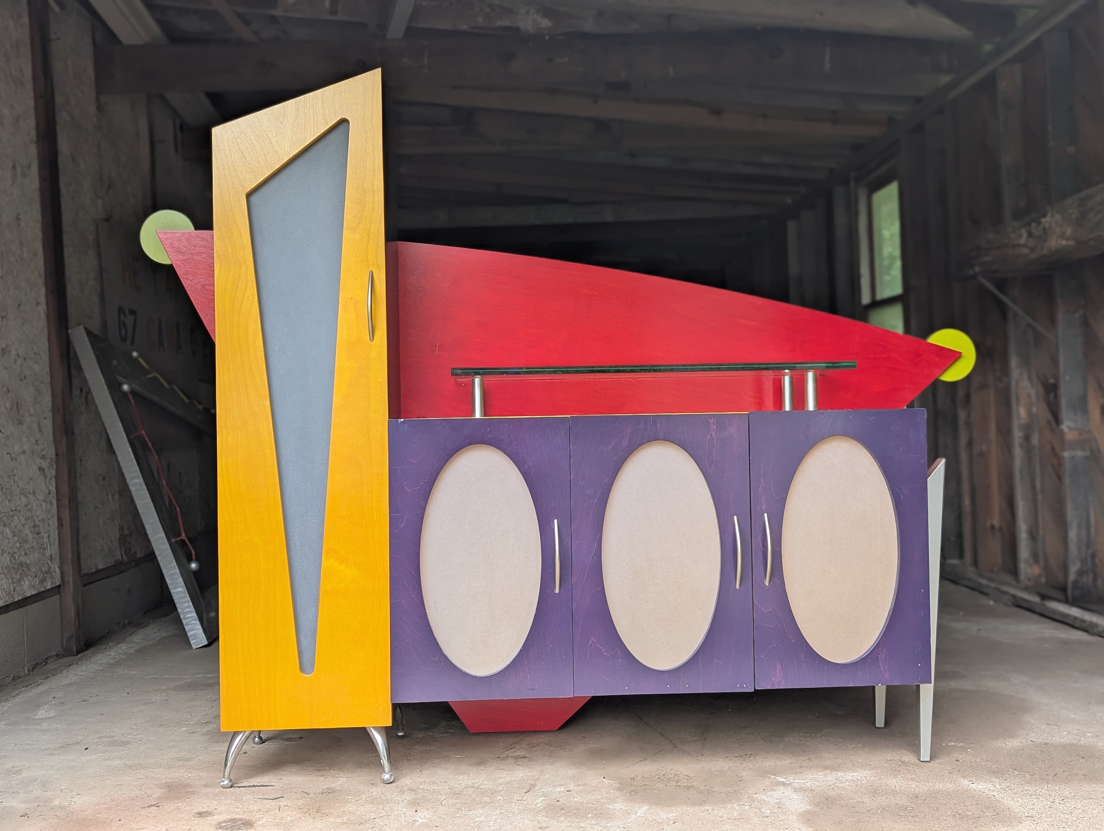 90s Memphis Style Console Table Storage Cabinet