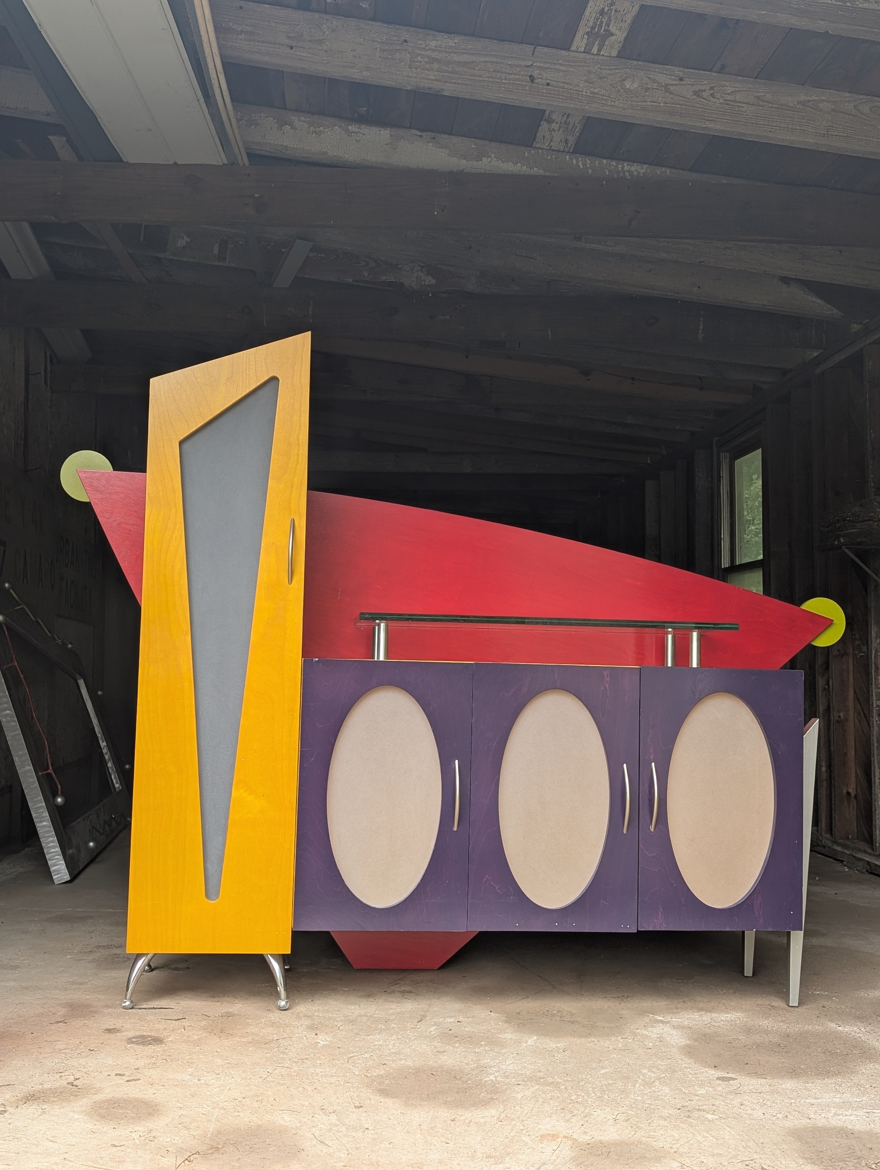 90s Memphis Style Console Table Storage Cabinet