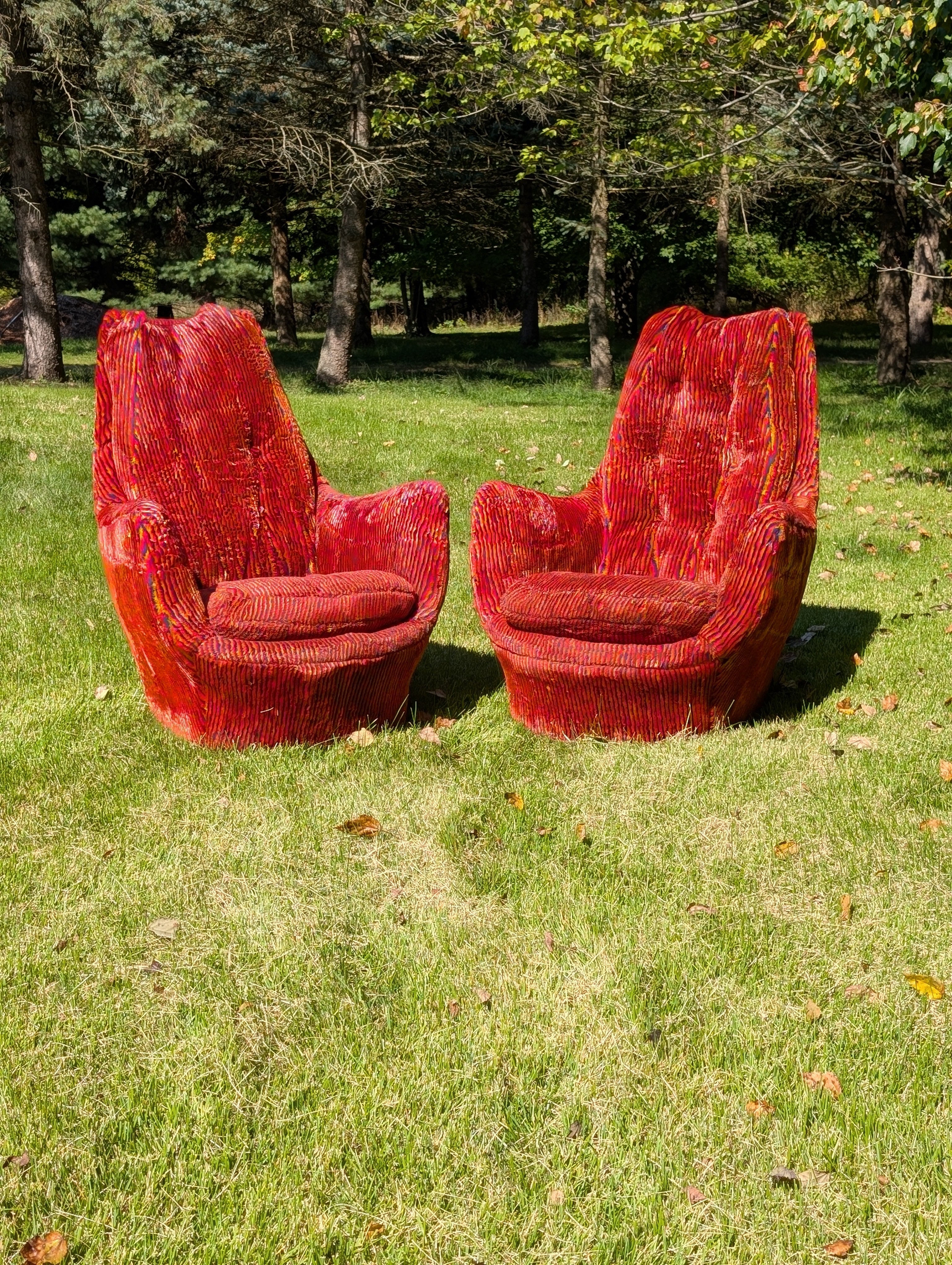 Pair of Milo Baughman for Thayer Coggin Rainbow Stripe High-Back Lounge Chairs, c. 1970s