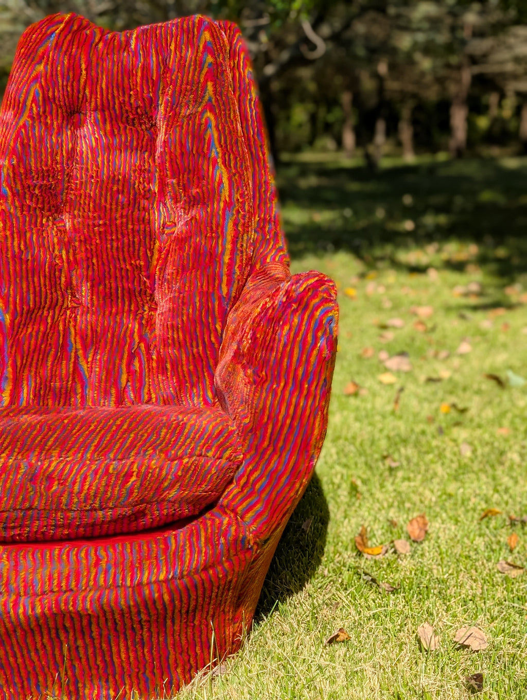 Pair of Milo Baughman for Thayer Coggin Rainbow Stripe High-Back Lounge Chairs, c. 1970s