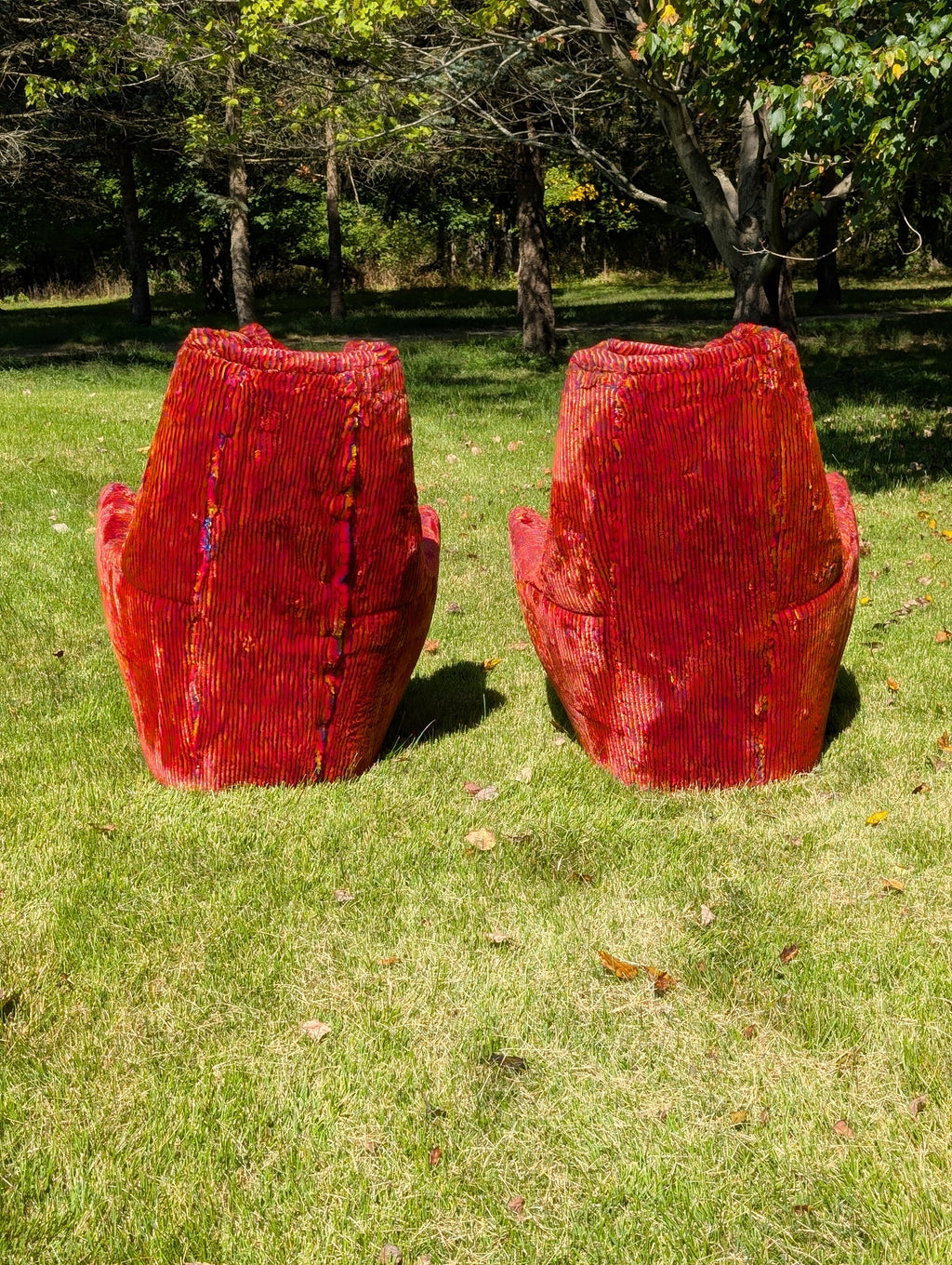 Pair of Milo Baughman for Thayer Coggin Rainbow Stripe High-Back Lounge Chairs, c. 1970s