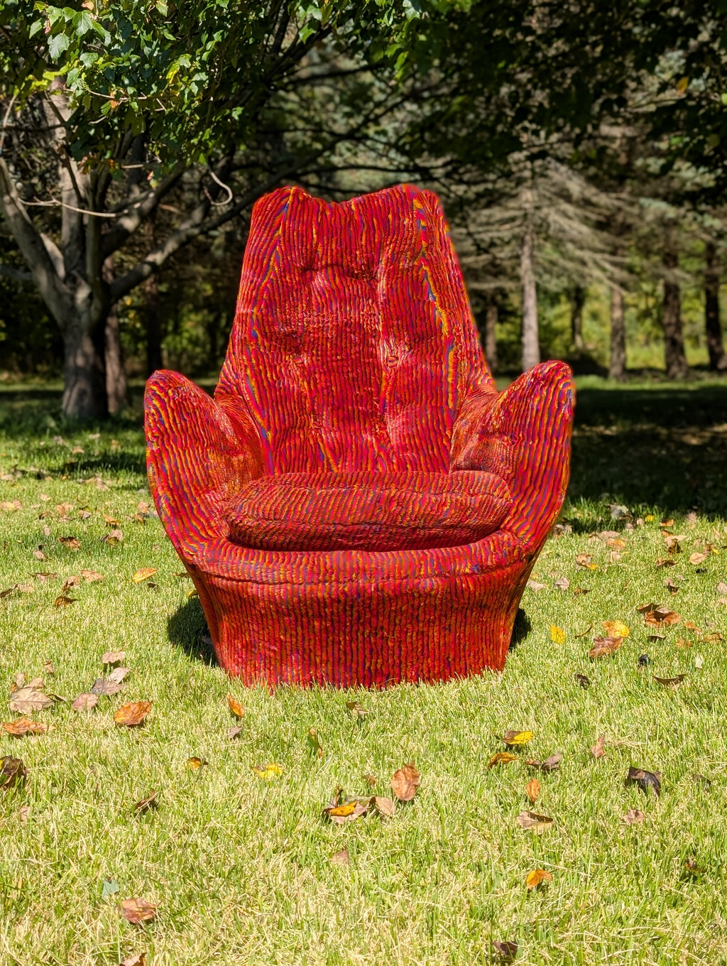 Pair of Milo Baughman for Thayer Coggin Rainbow Stripe High-Back Lounge Chairs, c. 1970s