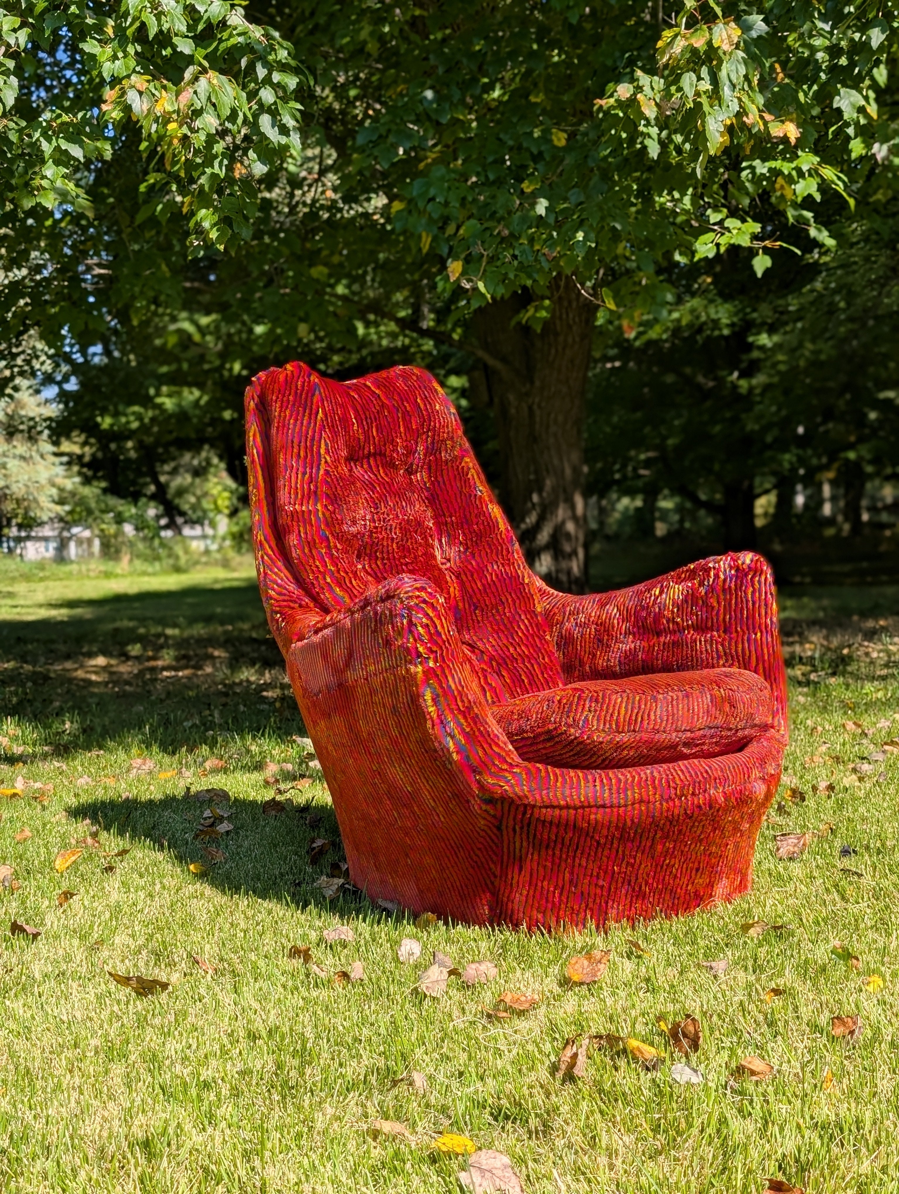 Pair of Milo Baughman for Thayer Coggin Rainbow Stripe High-Back Lounge Chairs, c. 1970s