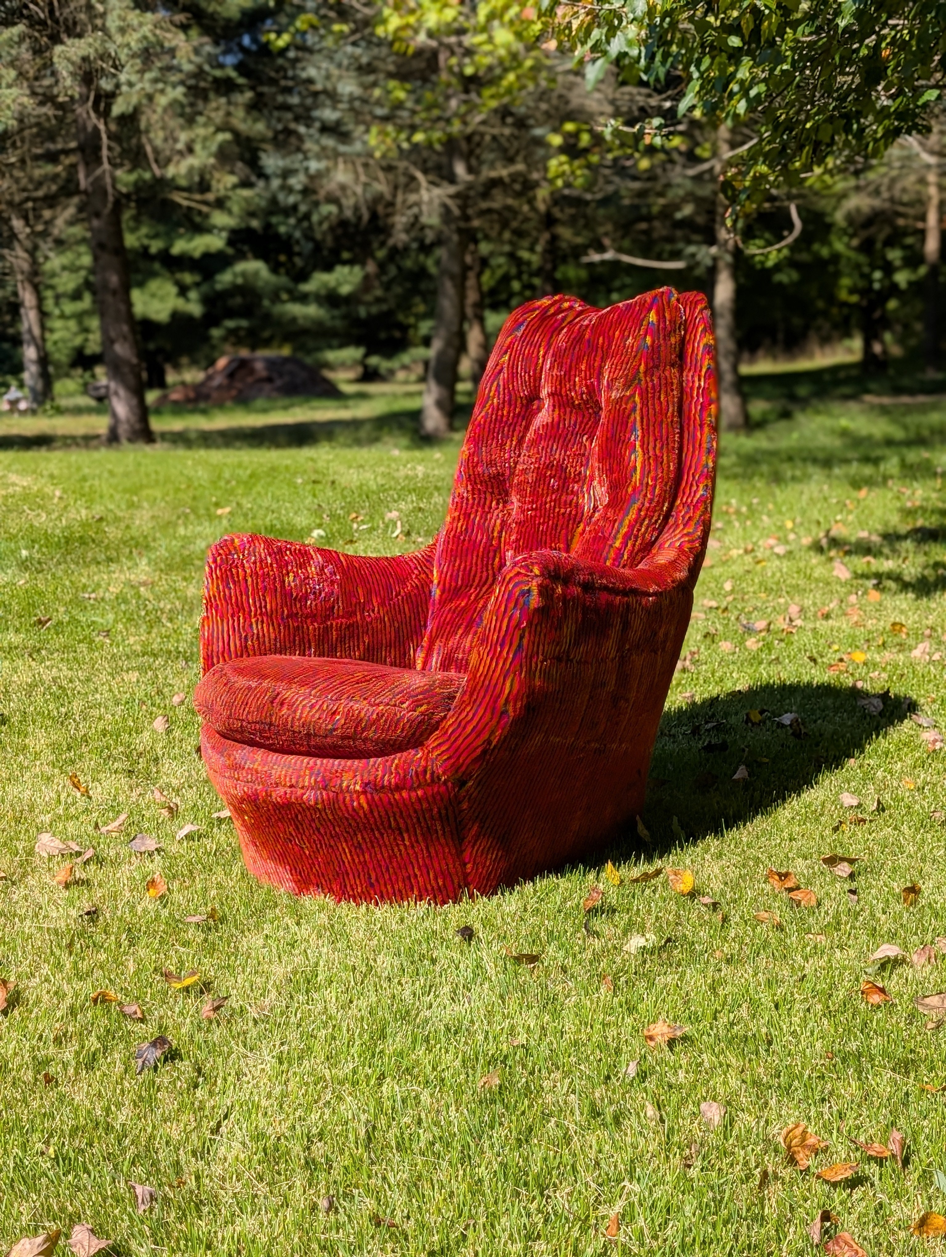 Pair of Milo Baughman for Thayer Coggin Rainbow Stripe High-Back Lounge Chairs, c. 1970s