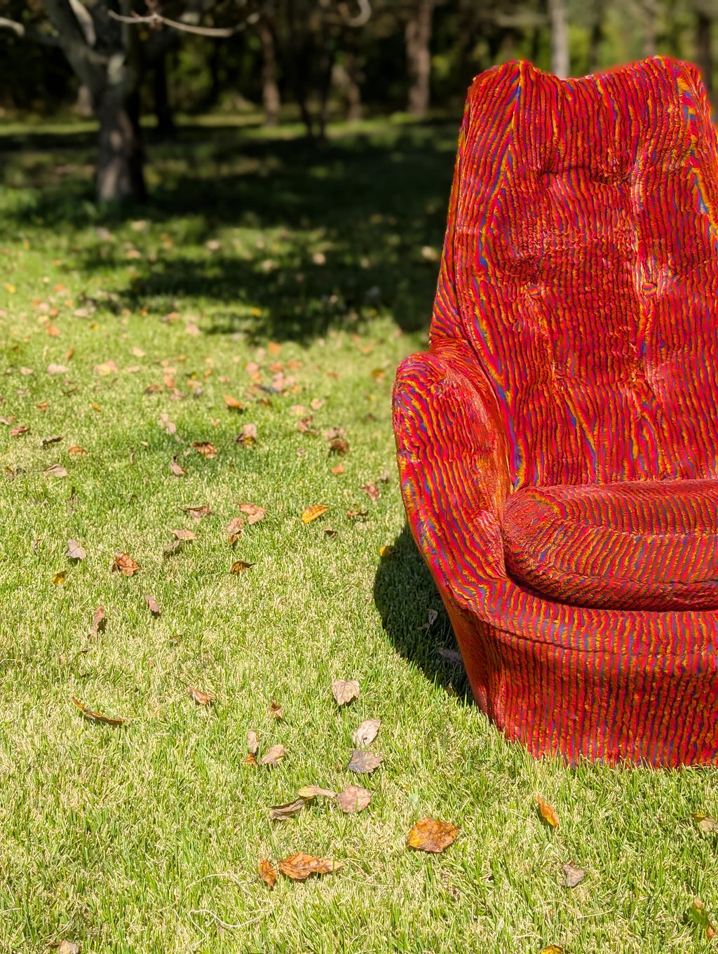Pair of Milo Baughman for Thayer Coggin Rainbow Stripe High-Back Lounge Chairs, c. 1970s
