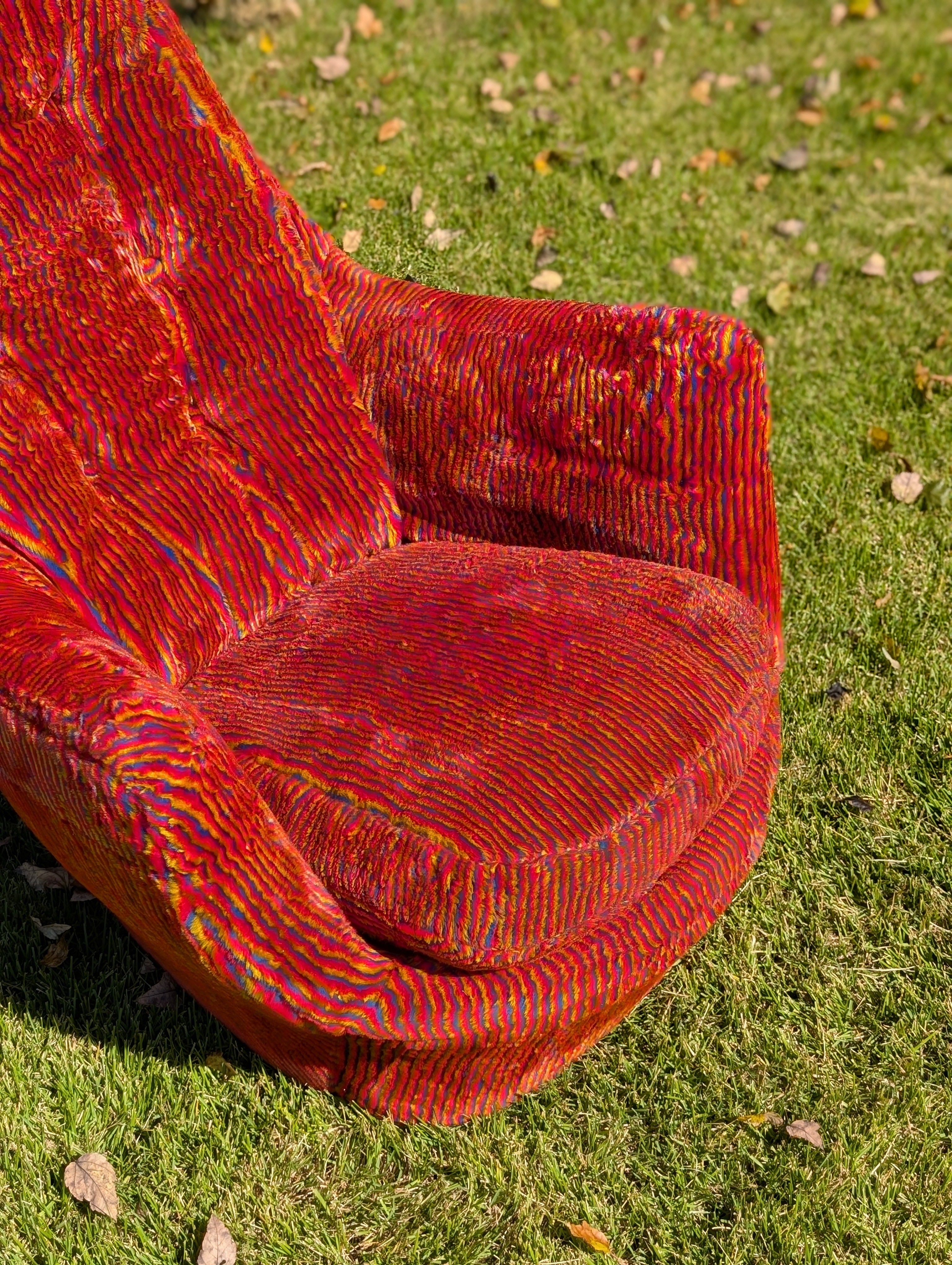 Pair of Milo Baughman for Thayer Coggin Rainbow Stripe High-Back Lounge Chairs, c. 1970s