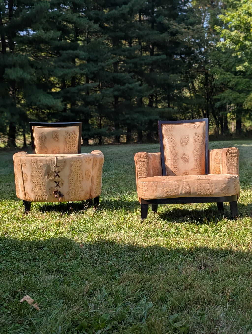 Stone International Embossed Suede Alligator Ribbon Chairs