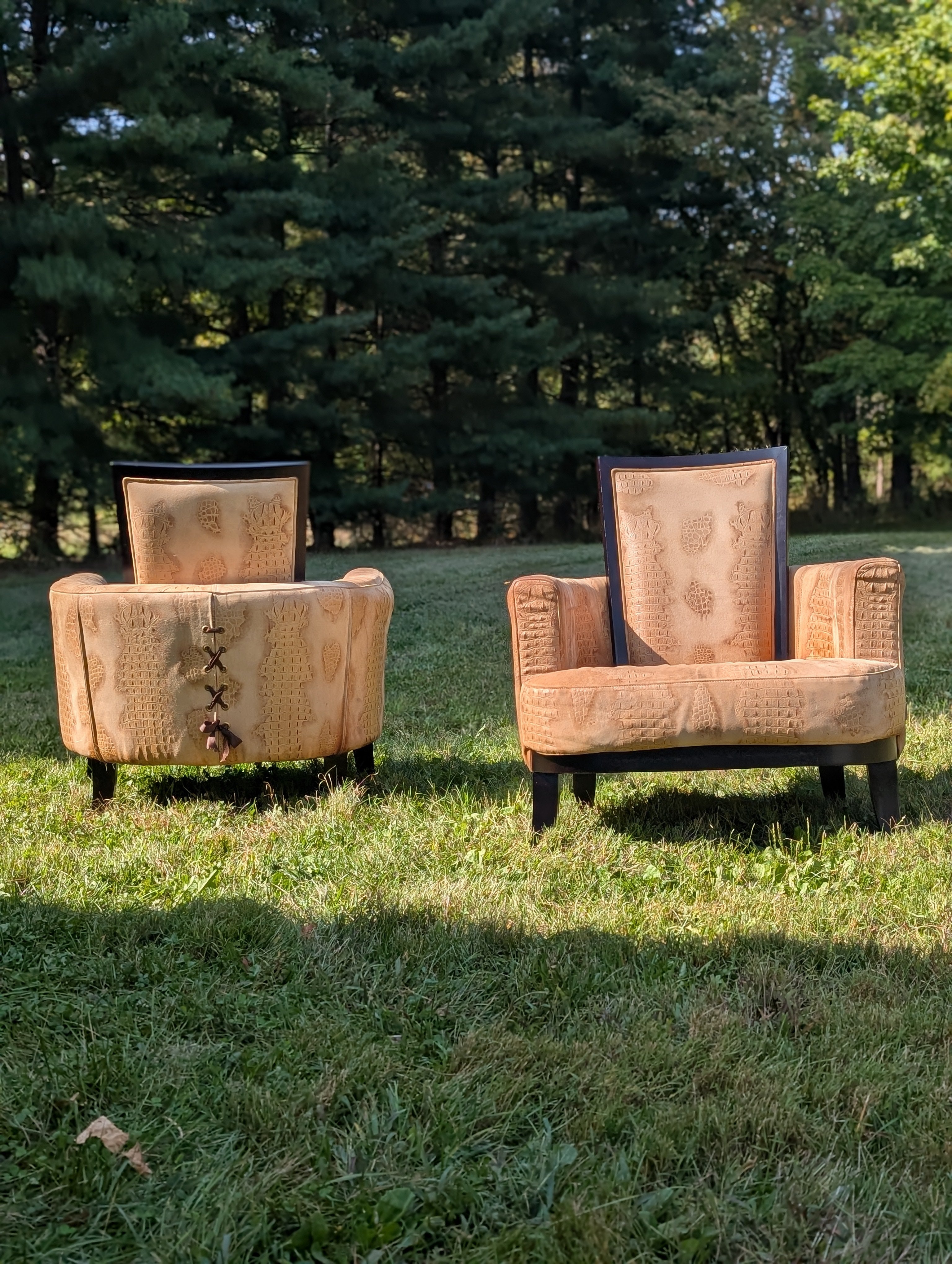 Stone International Embossed Suede Alligator Ribbon Chairs