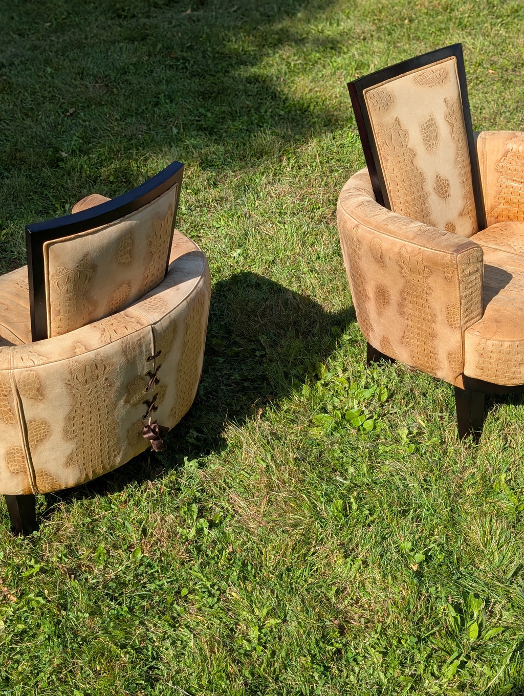 Stone International Embossed Suede Alligator Ribbon Chairs