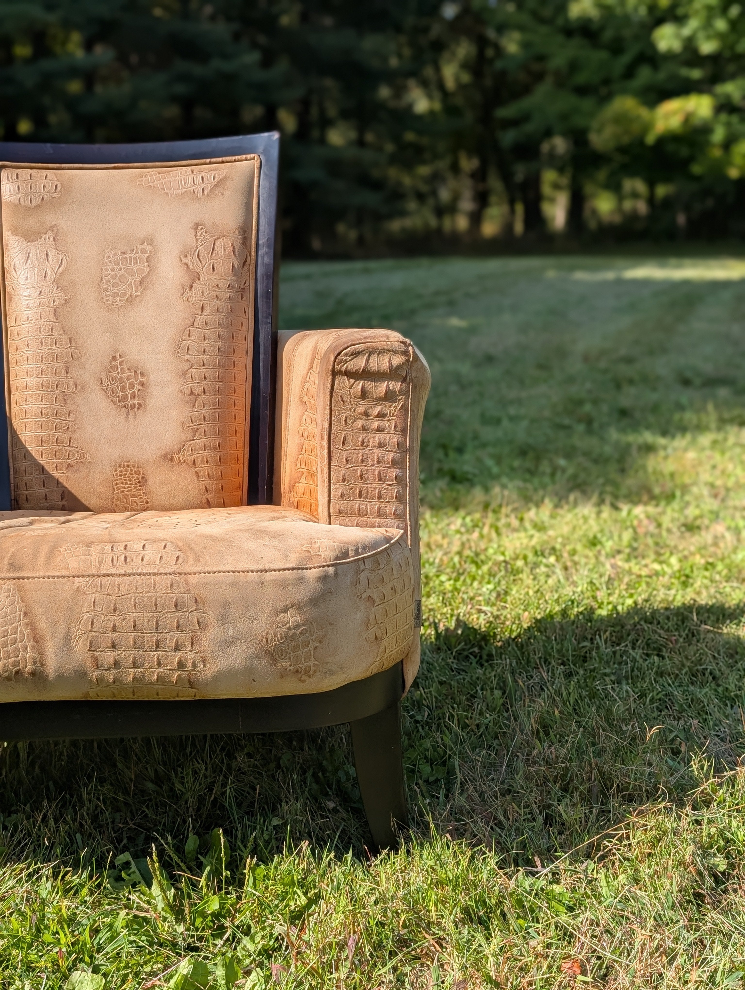 Stone International Embossed Suede Alligator Ribbon Chairs