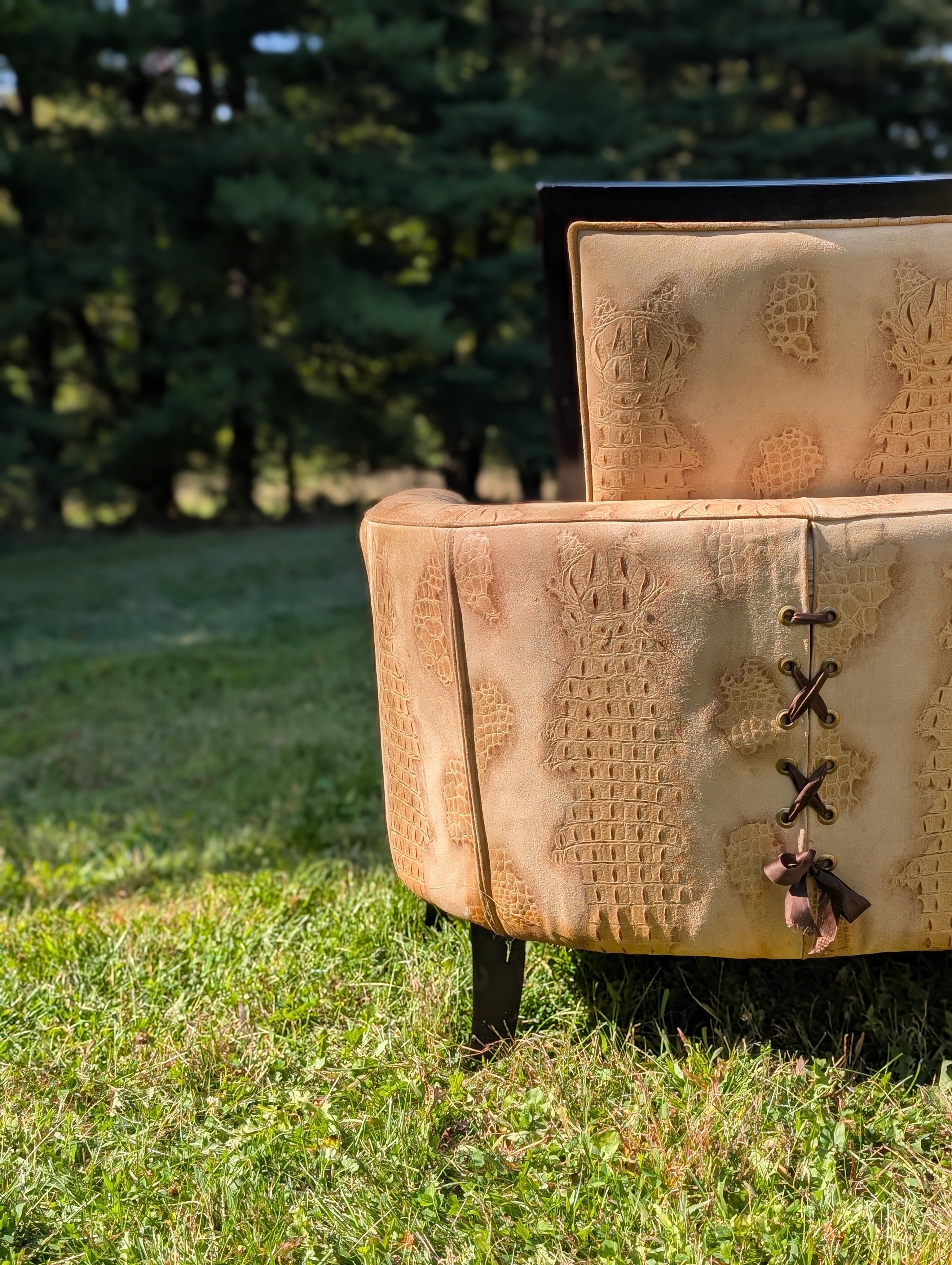 Stone International Embossed Suede Alligator Ribbon Chairs
