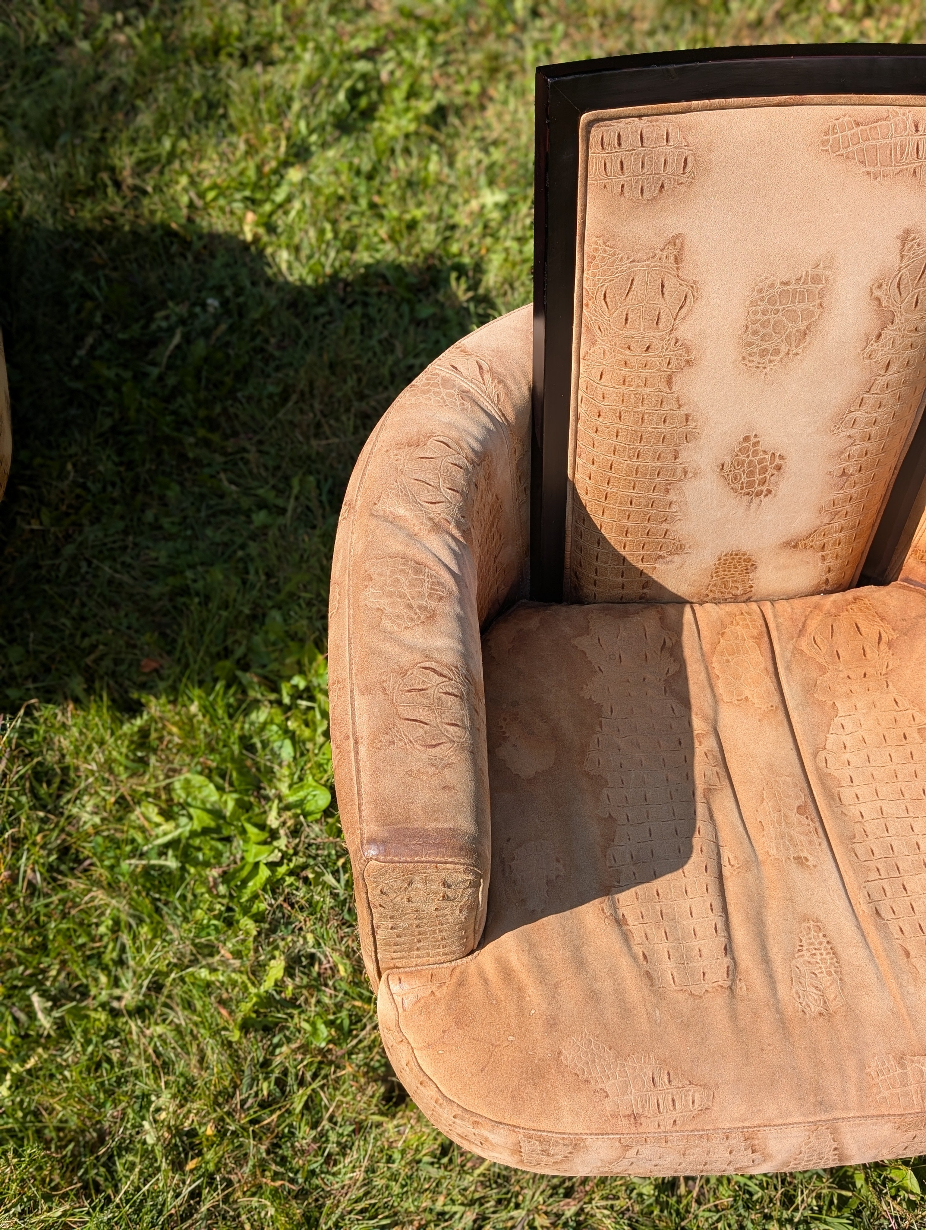 Stone International Embossed Suede Alligator Ribbon Chairs