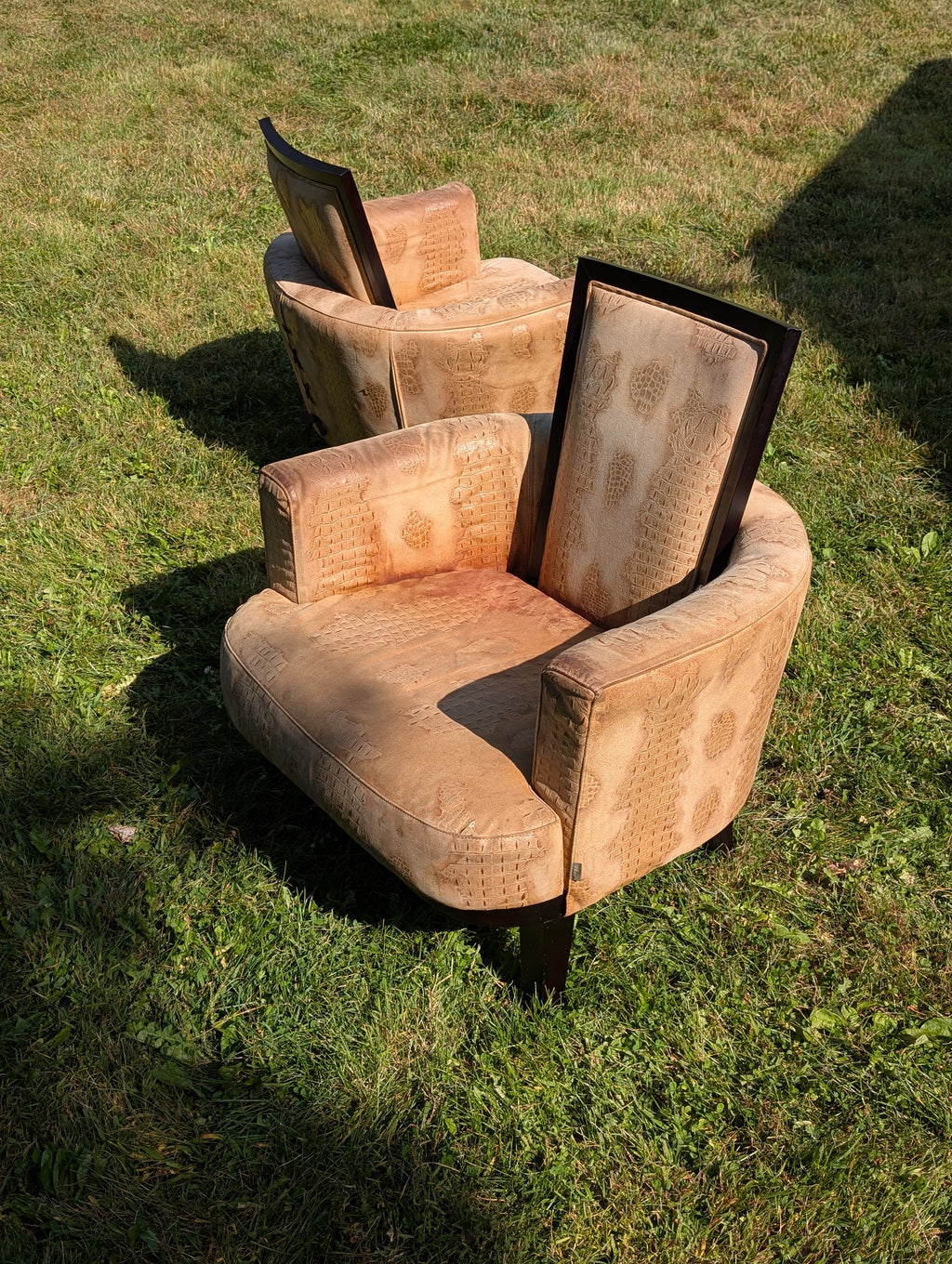 Stone International Embossed Suede Alligator Ribbon Chairs