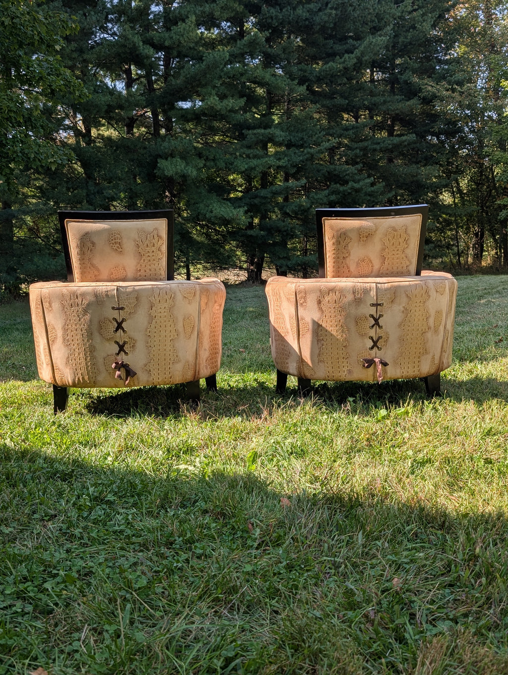 Stone International Embossed Suede Alligator Ribbon Chairs