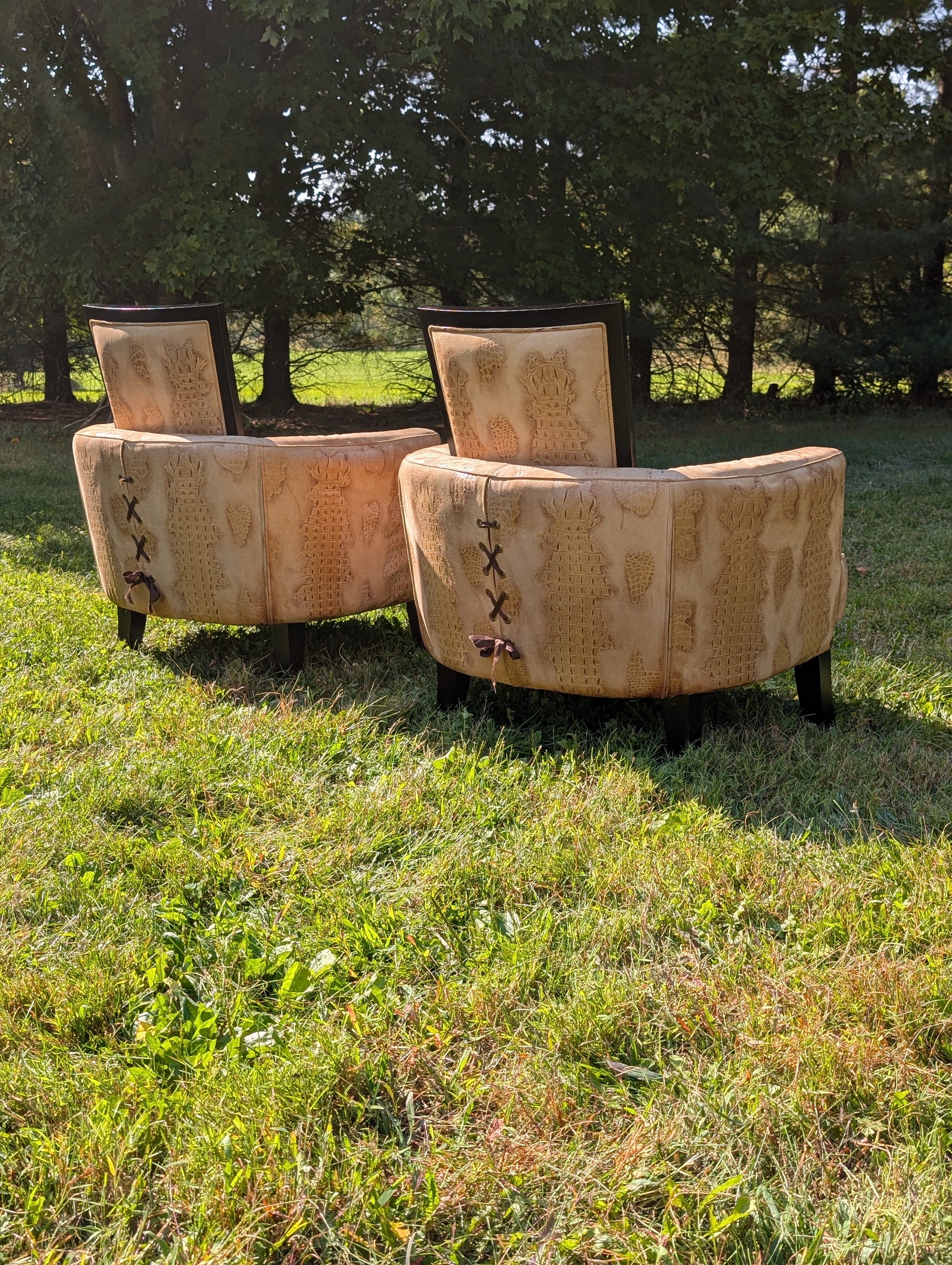 Stone International Embossed Suede Alligator Ribbon Chairs
