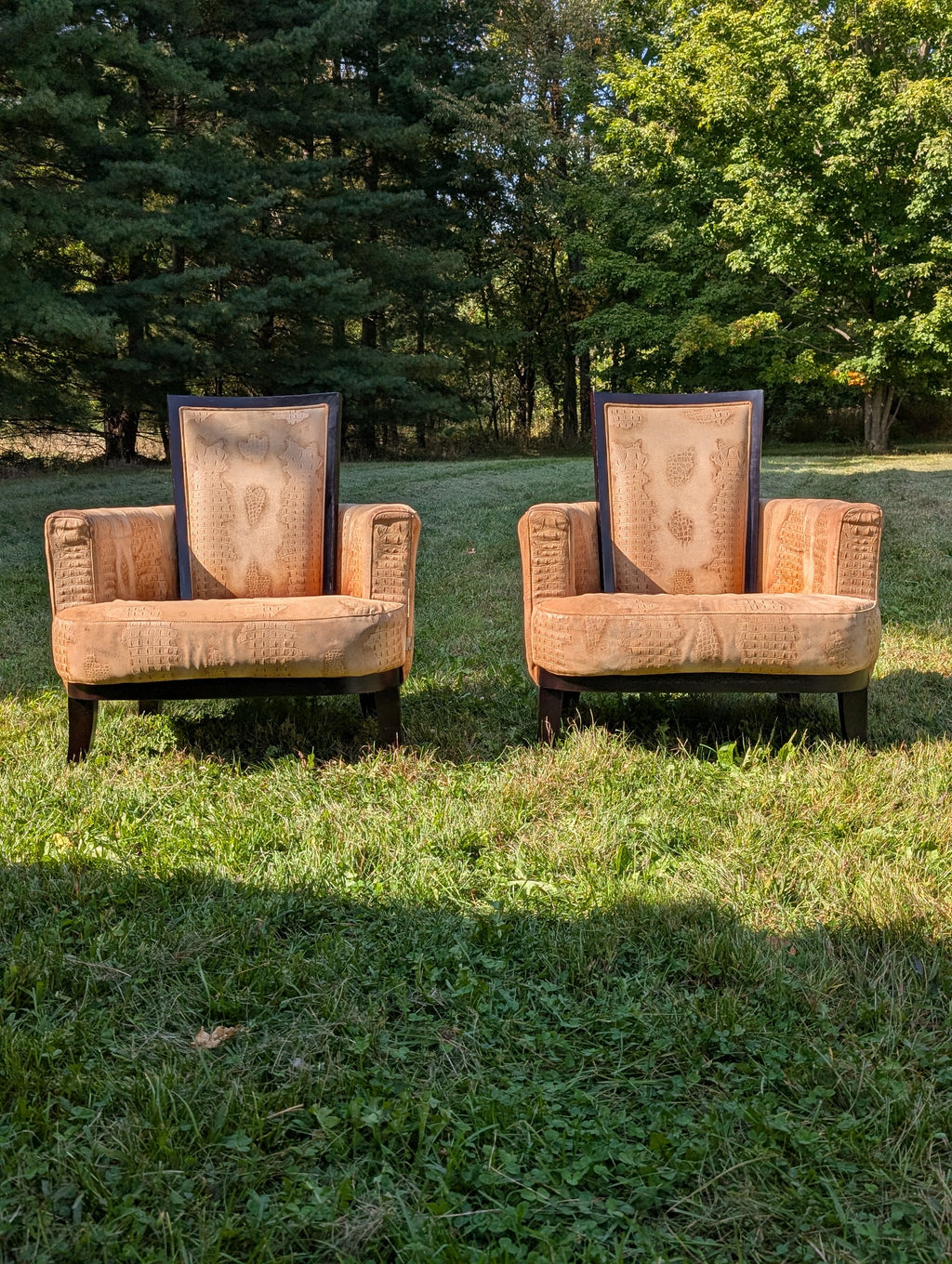 Stone International Embossed Suede Alligator Ribbon Chairs