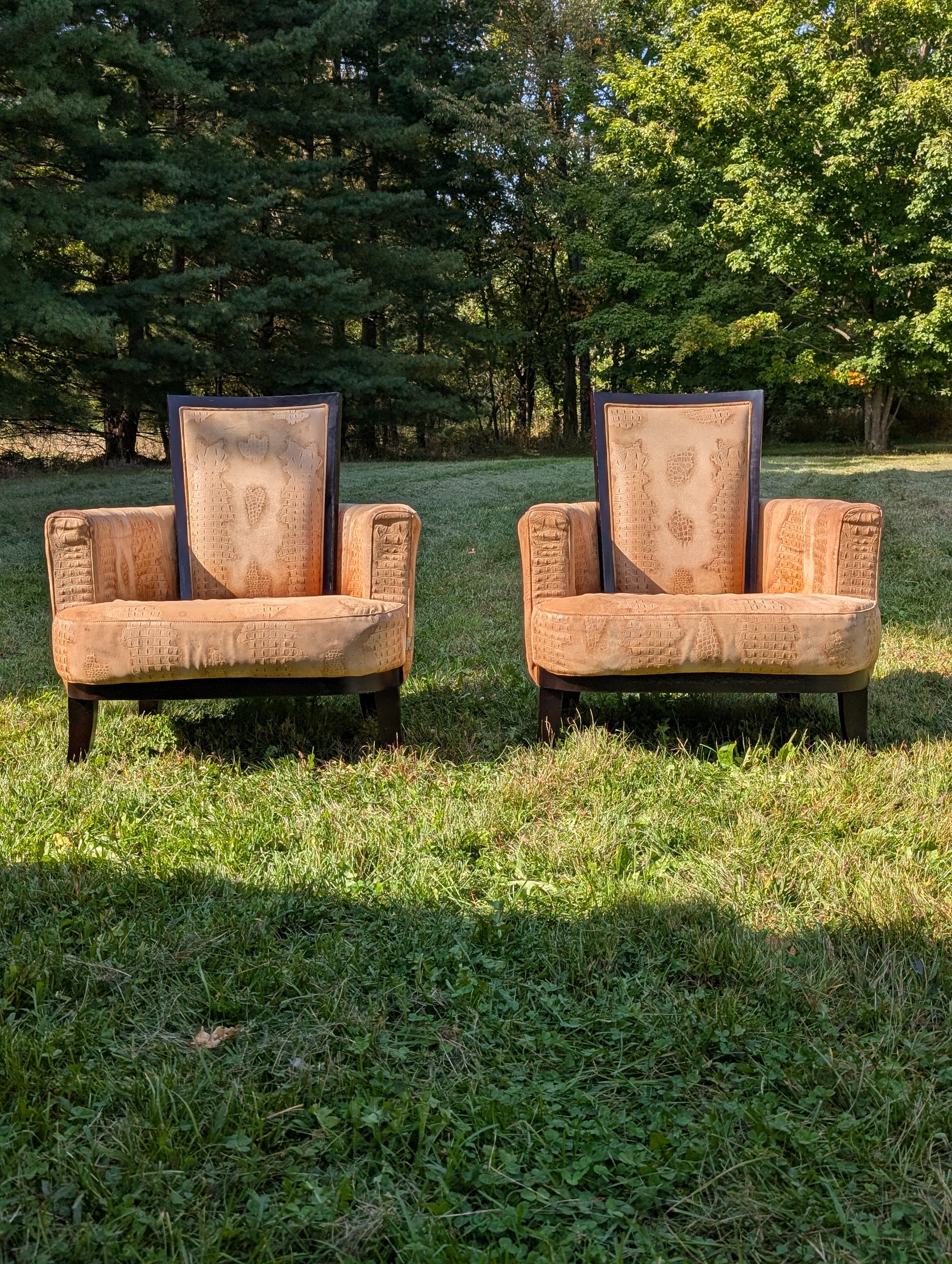 Stone International Embossed Suede Alligator Ribbon Chairs