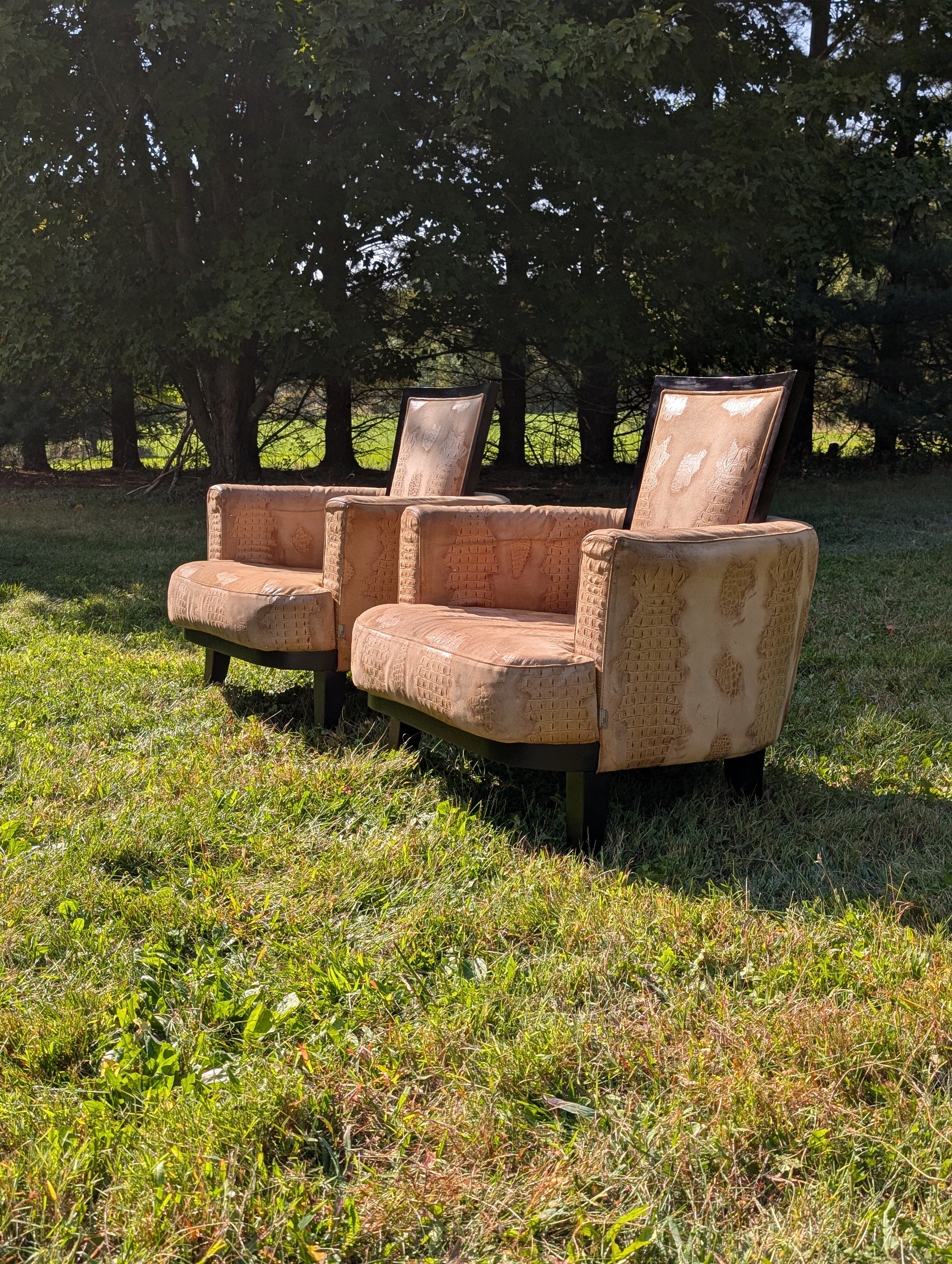 Stone International Embossed Suede Alligator Ribbon Chairs