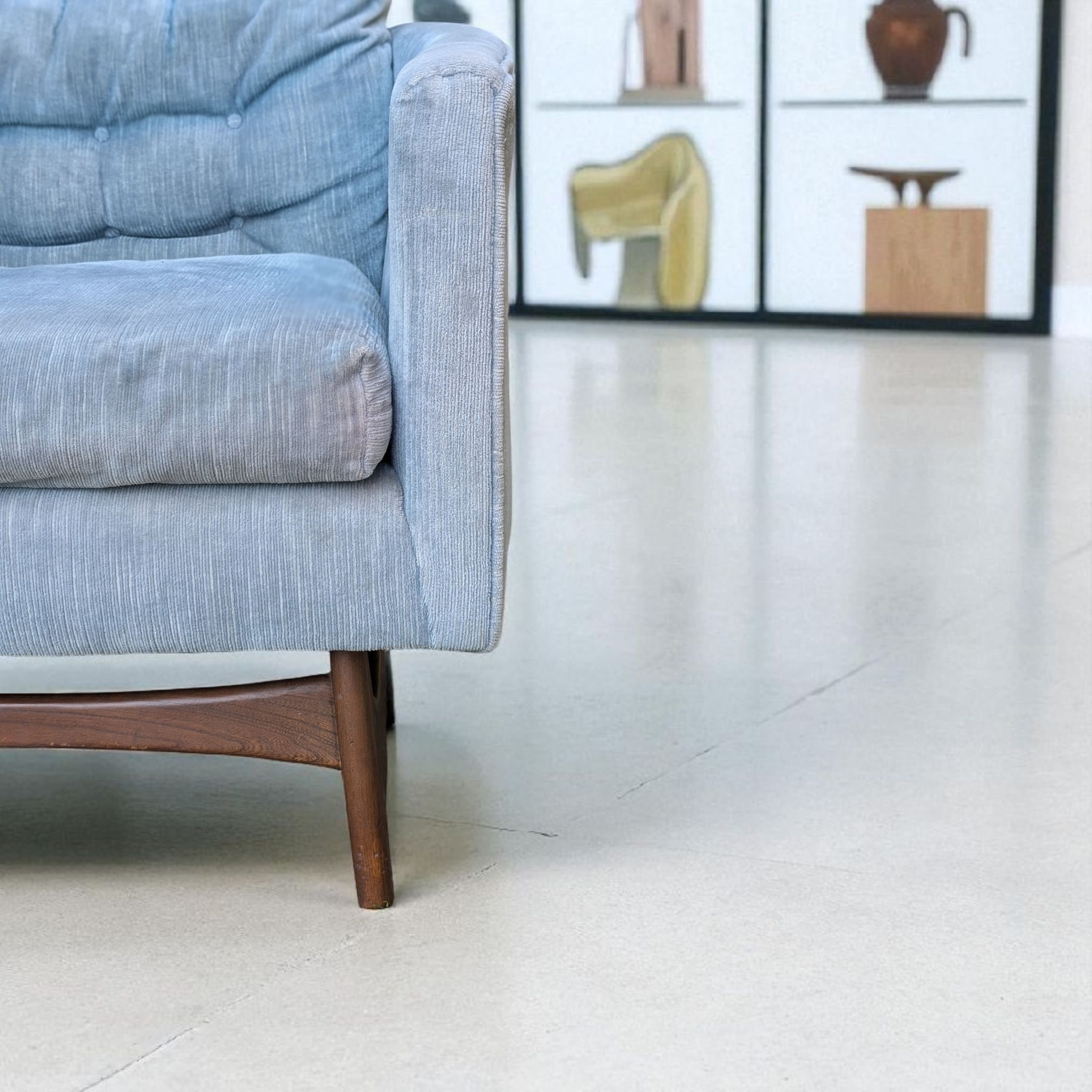 Schweiger Velvet & Sculpted Walnut Lounge Chair