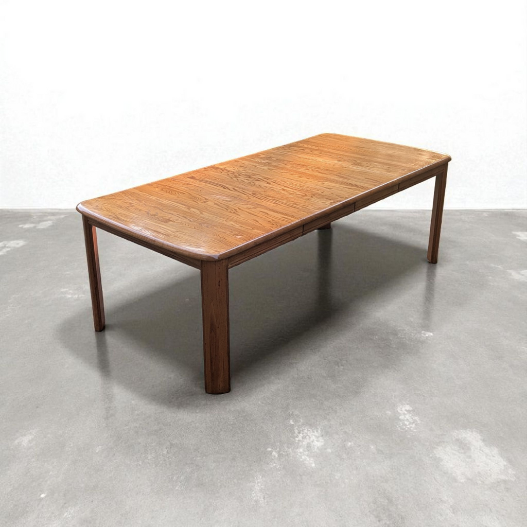 Danish Post Modern Solid Oak Expanding Dining Table