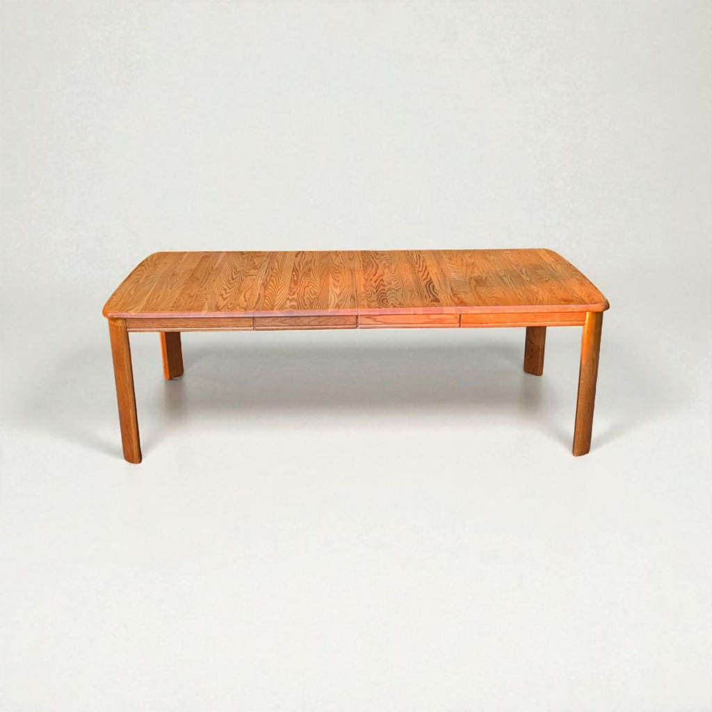 Danish Post Modern Solid Oak Expanding Dining Table